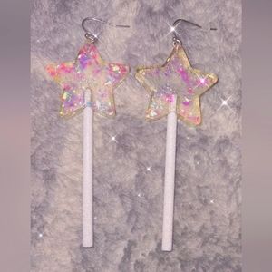 Clear Star Lollipop Earrings w/ Iridescent Flakes (with backings)